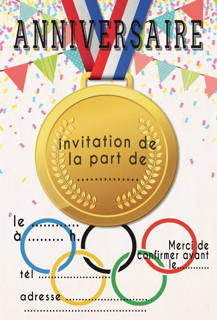 invitation anniversaire avec médaille jeux olympiques