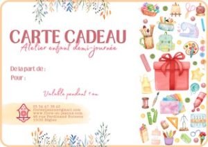 carte cadeau pour un atelier enfant à la demi journée